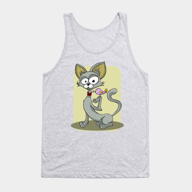 Grey Cat and A Singing Bird Tank Top by PatrioTEEism